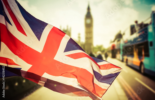 Фотография brexit concept - Union Jack flag and iconic Big Ben in the background - UK leavs