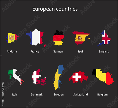 Vector European Map Silhouette with Flags. Every Map is Isolated on Its Own Layer