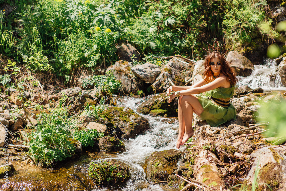 Beautiful fairy princess in summer forest Beautiful fairy princess in summer forest