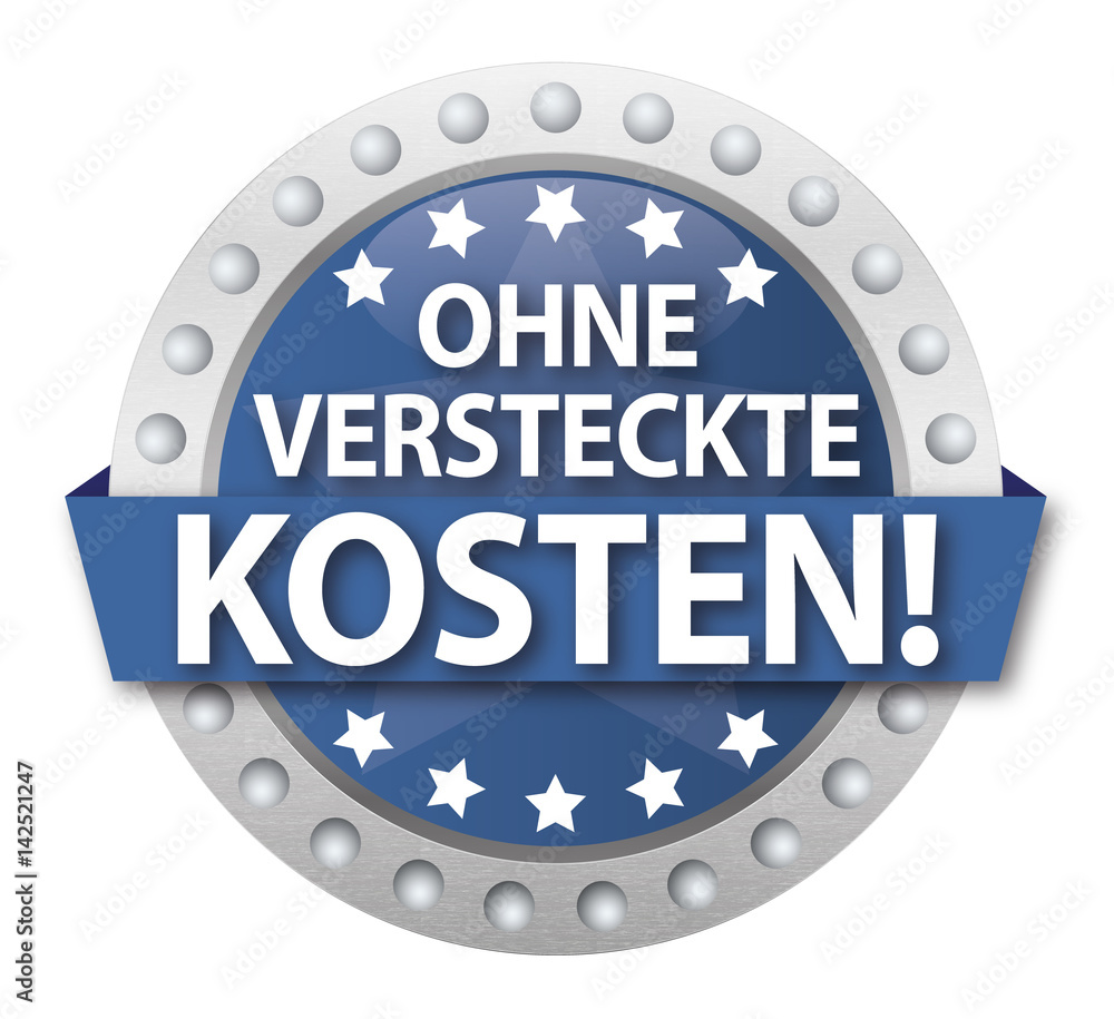 Button Ohne versteckte Kosten!, blau Button Ohne versteckte Kosten!, blau