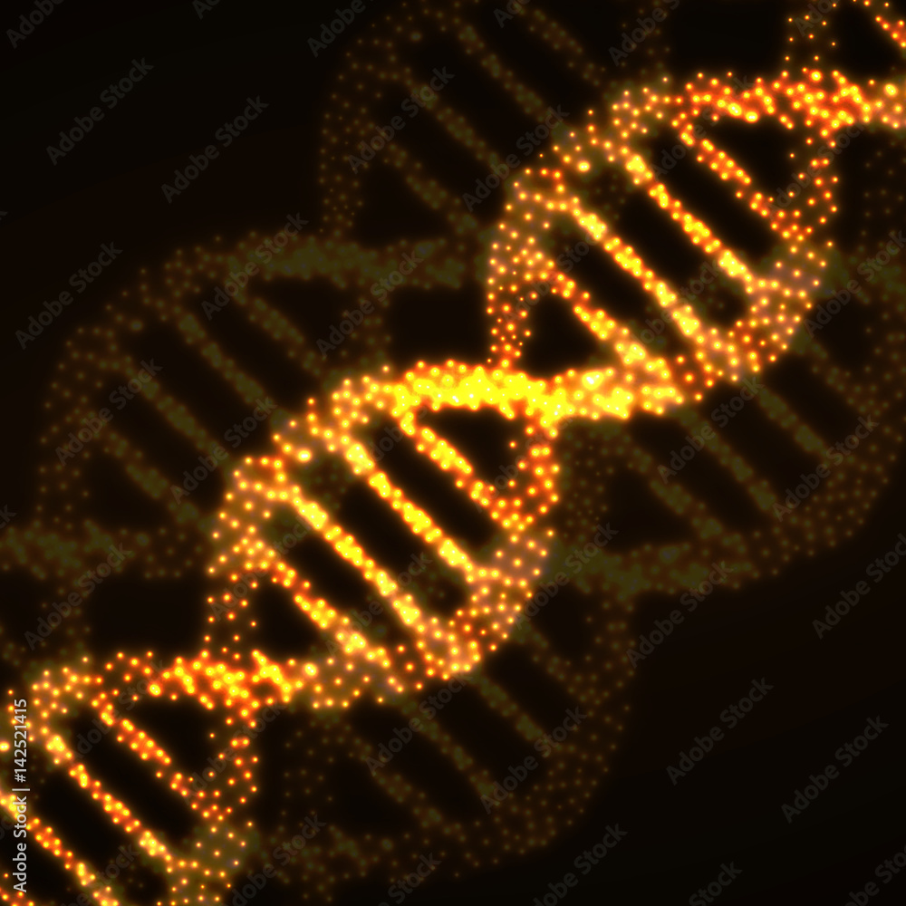 Abstract DNA spiral with glowing particles. Vector illustration. Eps 10