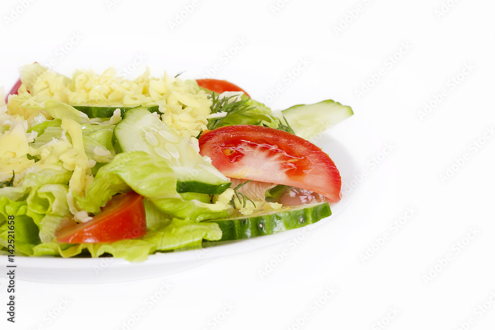light summer salad on the white background light summer salad on the white background