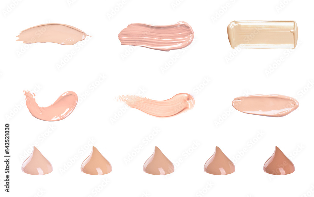 Liquid foundation make up cream smears set, isolated on white background Liquid foundation make up cream smears set, isolated on white background