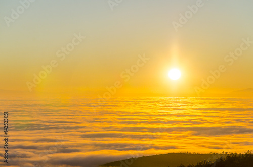 Majestic sunset, sunrise in the mountains landscape, aerial