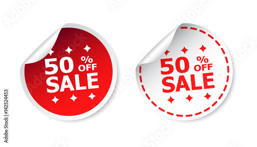 Sale sticker. Sale up to 50 percents. Business sale red tag label vector illustration on white background.