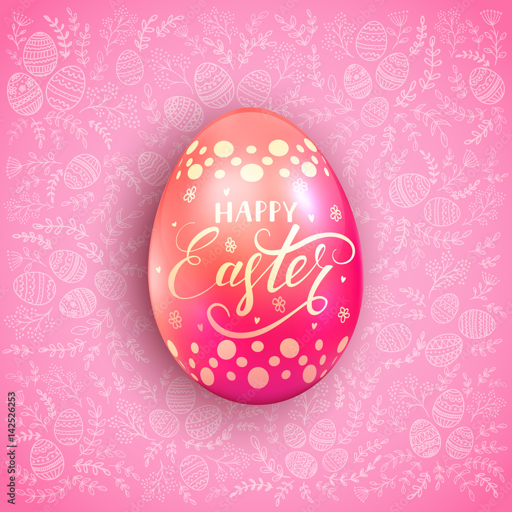 Fototapeta premium Pink Easter egg with floral patterns