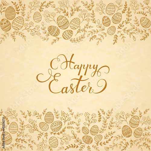 Set of eggs with floral elements and lettering Happy Easter
