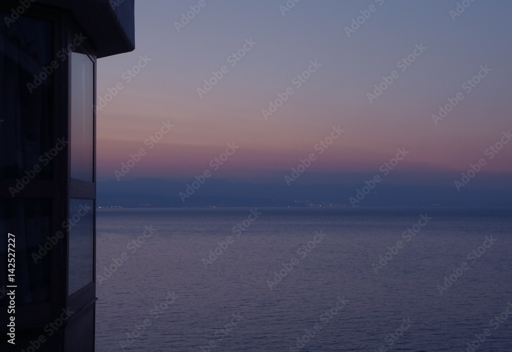 Pastel Color Gradation of the Evening Sky over the Adriatic Sea, View from Terrace, Opatija, Croatia