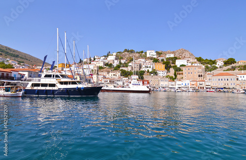 landscape of Hydra port Saronic Gulf Greece