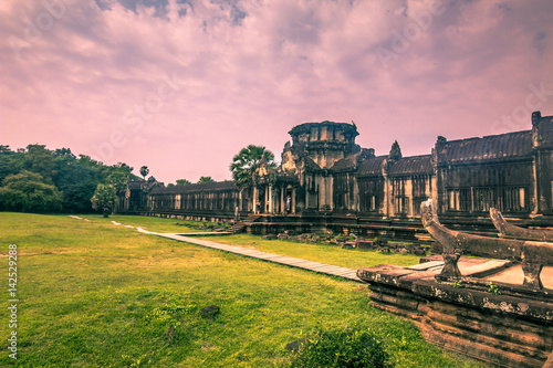 October 11, 2014: Walls at the entrance of the Angkor Wat temple complex in Siem Reap, Cambodia