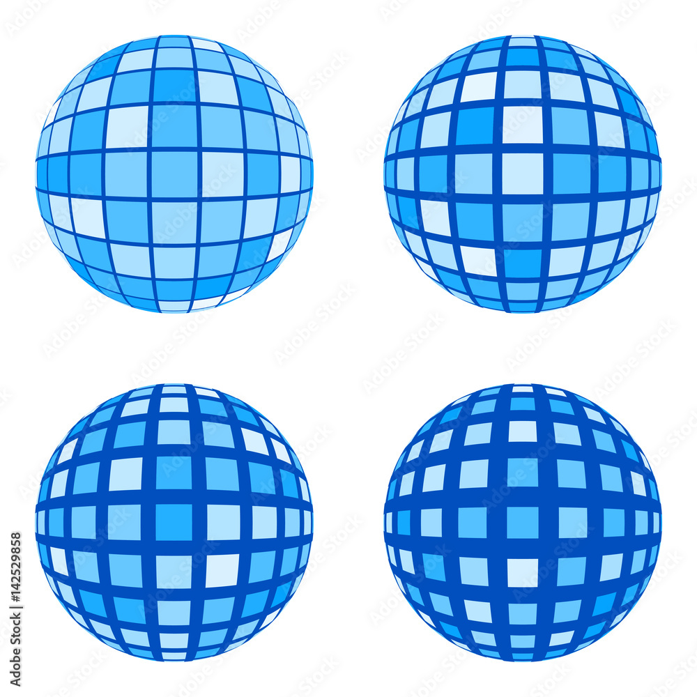 Set of communication vector spheres. Isolated 3d globe icons.