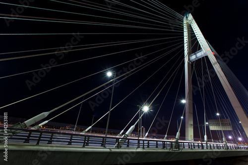 Saint-Petersburg. Russia. Cable-braced bridge at night