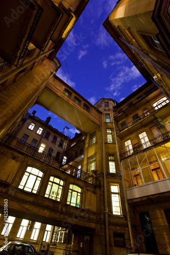 Courtyard of a house at night. Saint-Petersburg. Russia.