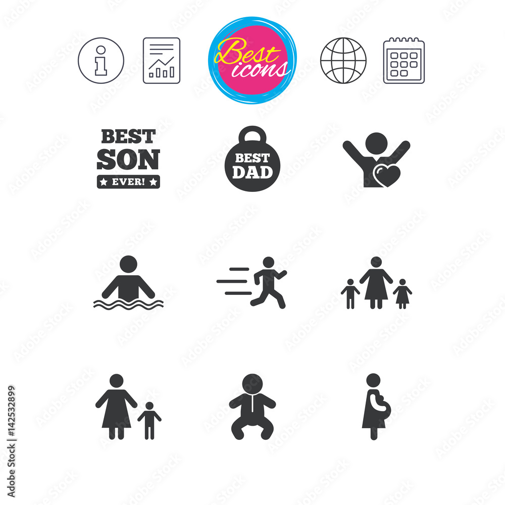 People, family icons. Swimming, baby signs. People, family icons. Swimming, baby signs.