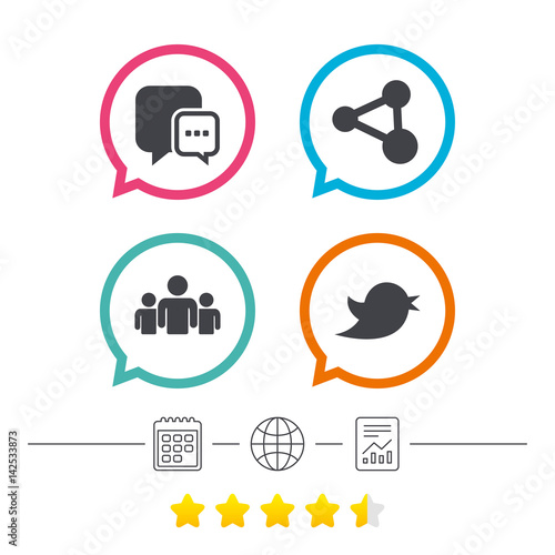 Social media icons. Chat speech bubble and Bird. © blankstock