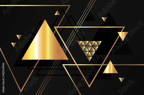 Abstract golden geometric background vector with triangles.