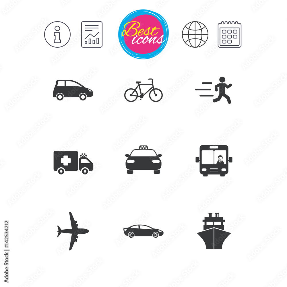 Transport icons. Car, bike, bus and taxi signs. Transport icons. Car, bike, bus and taxi signs.
