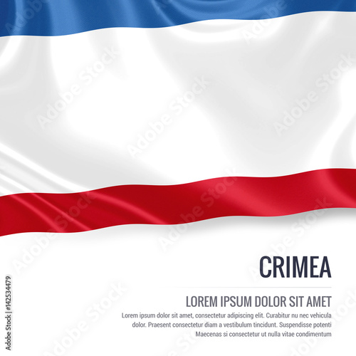 Silky flag of Crimea waving on an isolated white background with the white text area for your advert message. 3D rendering.