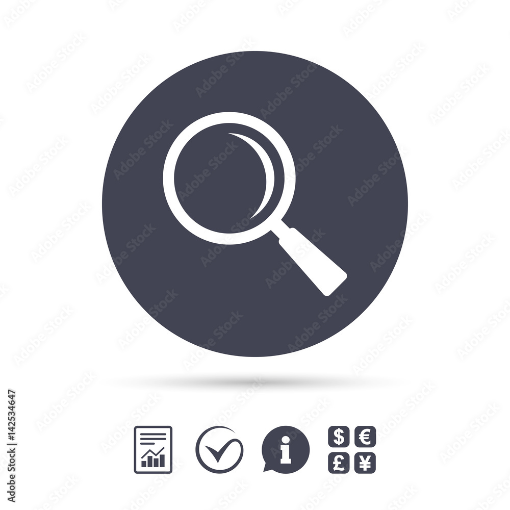 Magnifier glass sign icon. Zoom tool. Navigation. Magnifier glass sign icon. Zoom tool. Navigation.