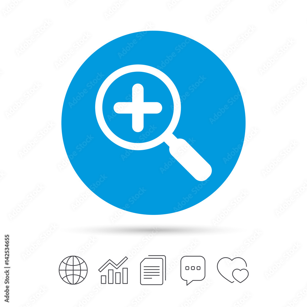 Magnifier glass sign icon. Zoom tool. Navigation. Magnifier glass sign icon. Zoom tool. Navigation.