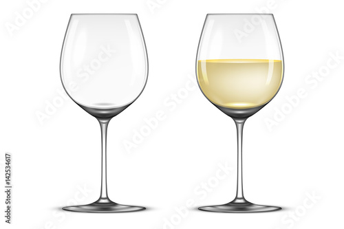 Vector realistic wineglass icon set - empty and with white wine, isolated on white background. Design template in EPS10.