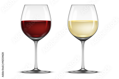 Vector realistic wineglass icon set - with white and red wine, isolated on white background. Design template in EPS10.