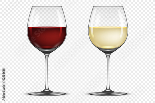 Vector realistic wineglass icon set - with white and red wine, isolated on transparent background. Design template in EPS10.