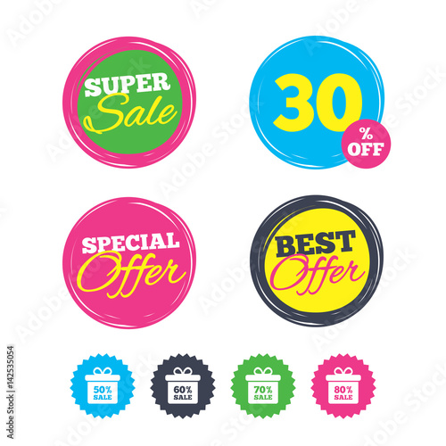 Sale gift box tag icons. Discount symbols.