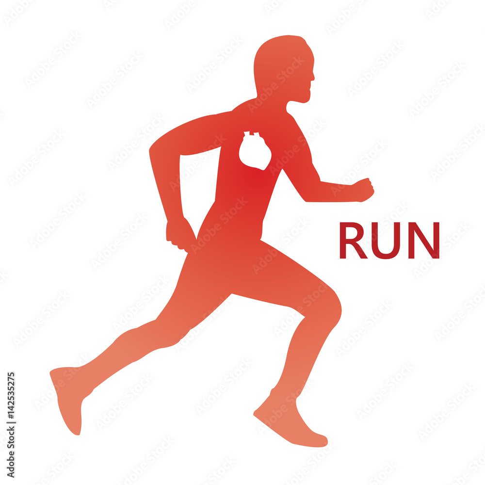 The silhouette of a runner with heart red text The silhouette of a runner with heart red text