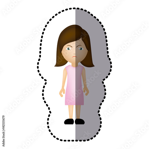 sticker colorful caricature angry woman with costume vector illustration