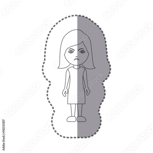 sticker silhouette caricature angry woman with costume vector illustration