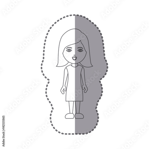 sticker silhouette caricature dumbfounded woman with costume vector illustration