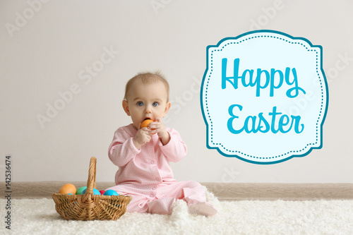 Cute funny baby with basket...