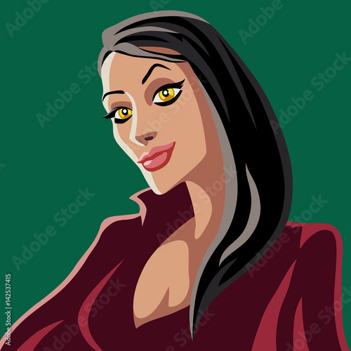 Cartoon red witch. Vector illustration.