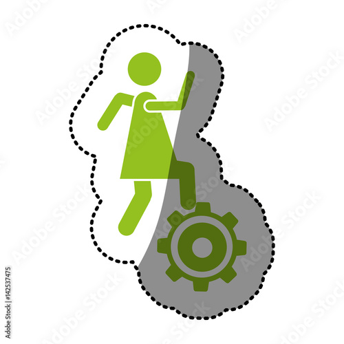 monochrome silhouette sticker with woman over pinion vector illustration