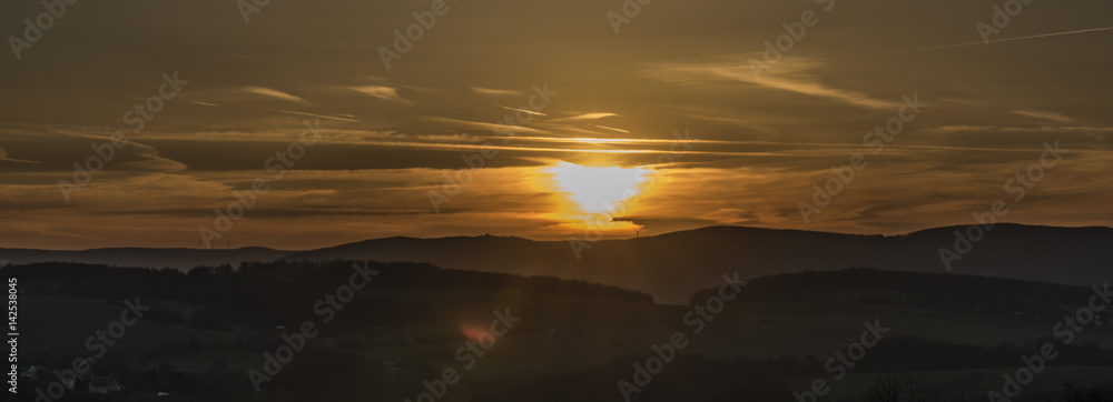 Sunset on Krusne mountains in spring evening