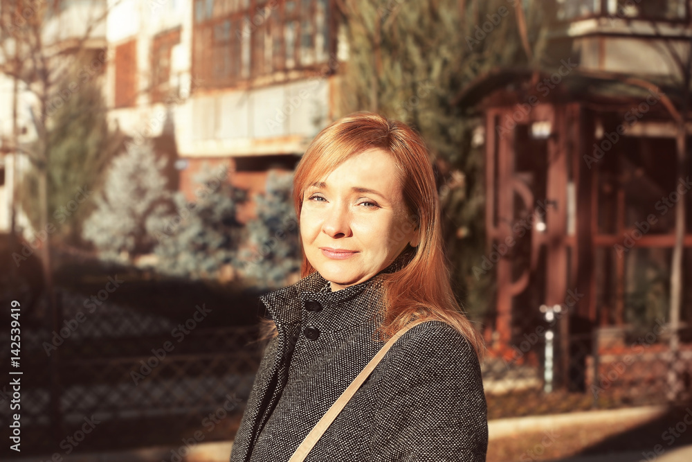 Happy senior woman on street Happy senior woman on street