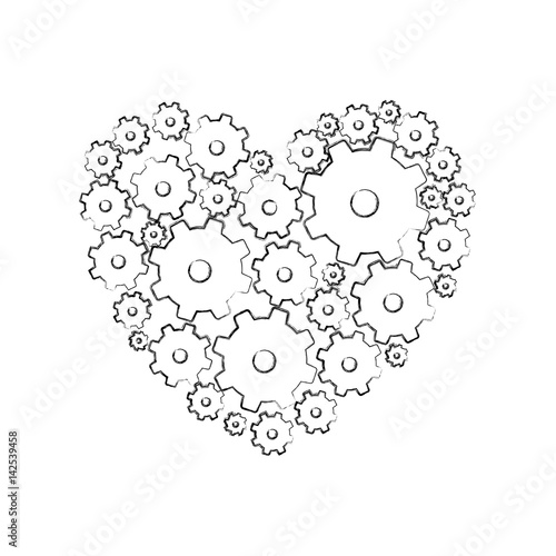 monochrome blurred silhouette with pinions set forming heart vector illustration