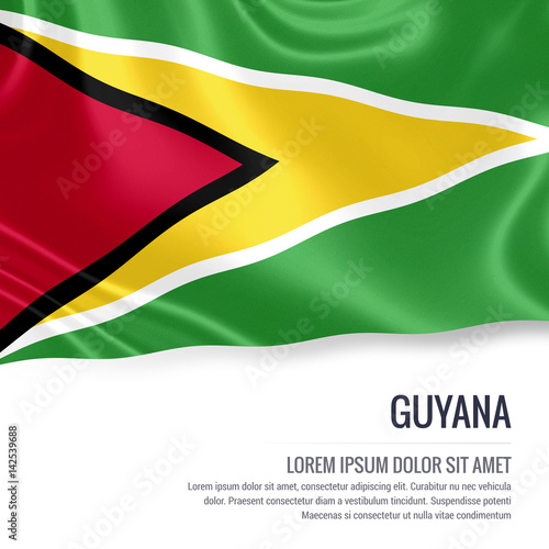 Free Download Silky flag of Guyana waving on an isolated white background with the white text area for your advert message. 3D rendering. - GFXLoad