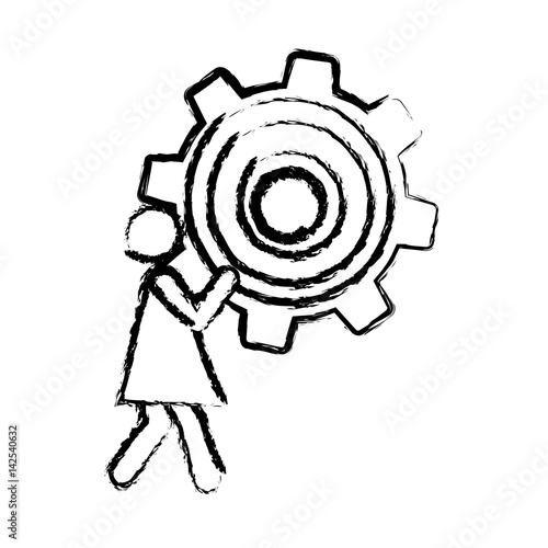 sketch of woman holding a pinion vector illustration