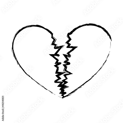 monochrome sketch of broken heart vector illustration