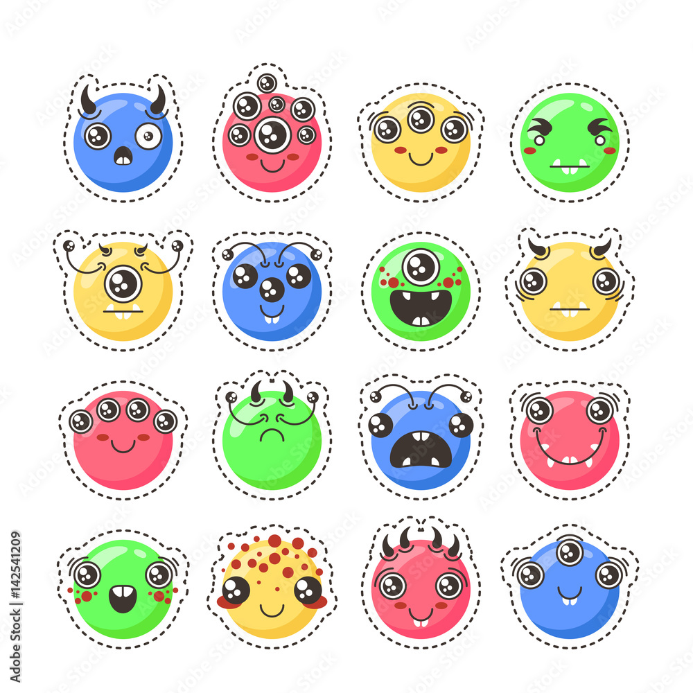 Set of cute lovely kawaii emoticon. Sticker collection. Set of cute lovely kawaii emoticon. Sticker collection.