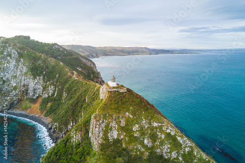 Aerial view of Nugget Point Lighthouse, Otago, New Zealand photo