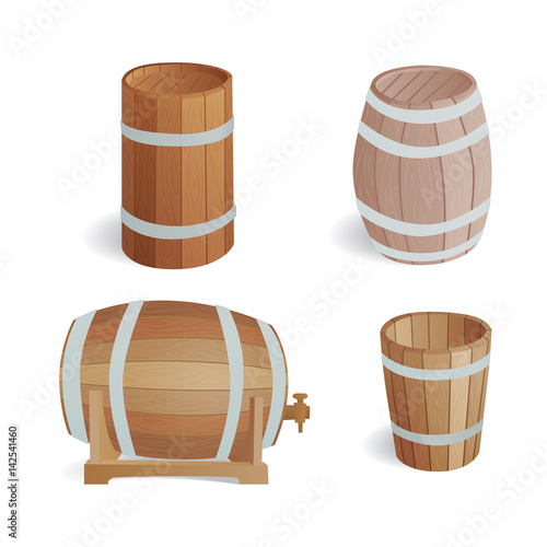 Wooden barrel vintage old style oak storage container and brown isolated retro liquid beverage object fermenting distillery cargo drum lager vector illustration.