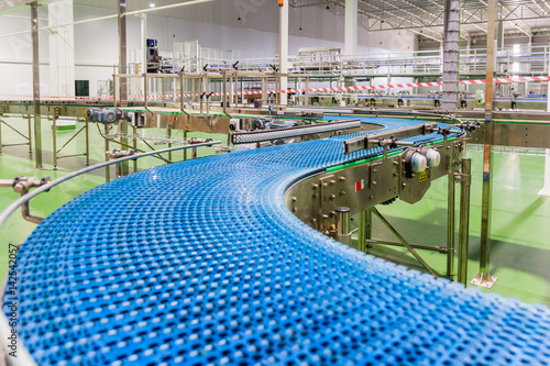 Empty conveyor belt of production line, part of industrial equipment