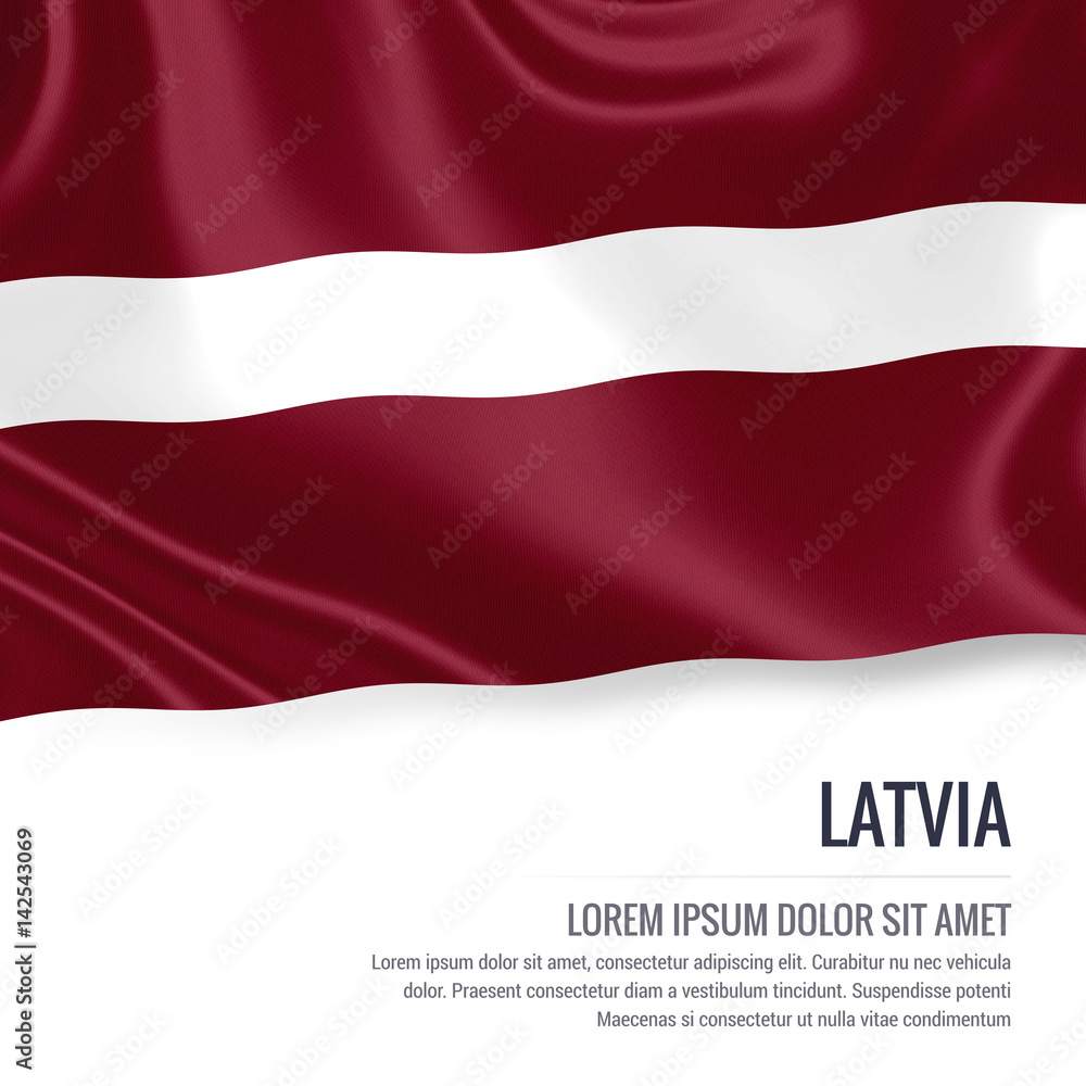 Silky flag of Latvia waving on an isolated white background with the white text area for your advert message. 3D rendering. Silky flag of Latvia waving on an isolated white background with the white text area for your advert message. 3D rendering.