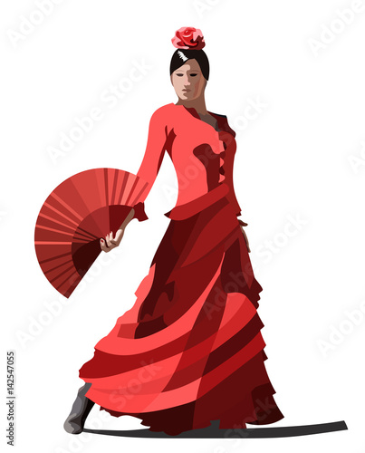 vector spanish girl dances a flamenco