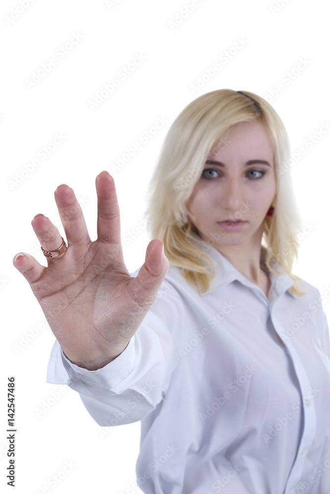 Woman shows a rotational motion of the hand Woman shows a rotational motion of the hand