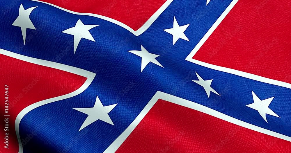 closeup of animation waving confederate flag of the national states of america us, fabric texture american symbol sign closeup of animation waving confederate flag of the national states of america us, fabric texture american symbol sign