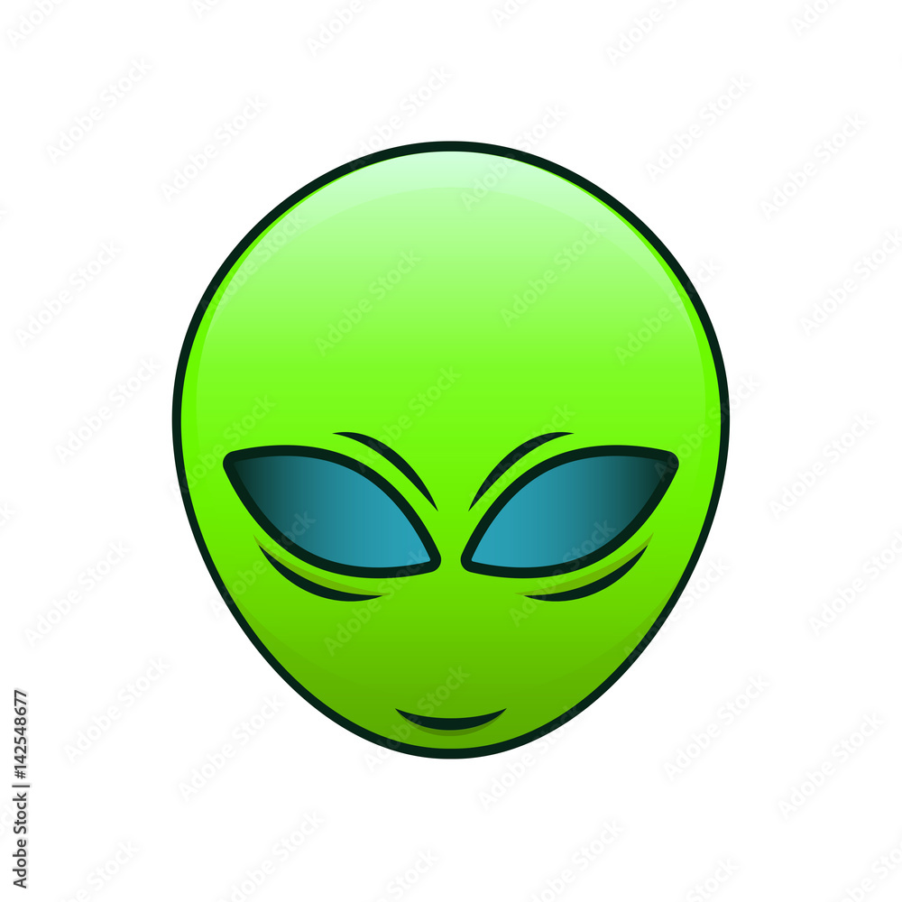 Extraterrestrial vector face. Green alien emoticon with a smile on his face